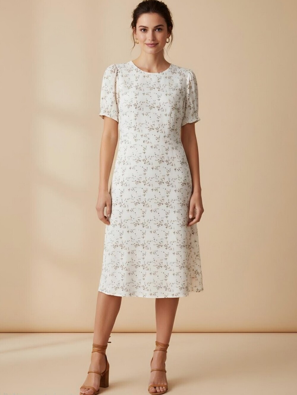 New! Ditsy Floral Smocked Bohemian Cottagecore Prairie Short Sleeve Midi Dress